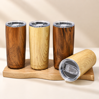 Gobelet isotherme personnalisé 20 oz en acier inoxydable avec motif bambou rustique et couvercle coulissant transparent, idéal pour les cadeaux avec logo personnalisé