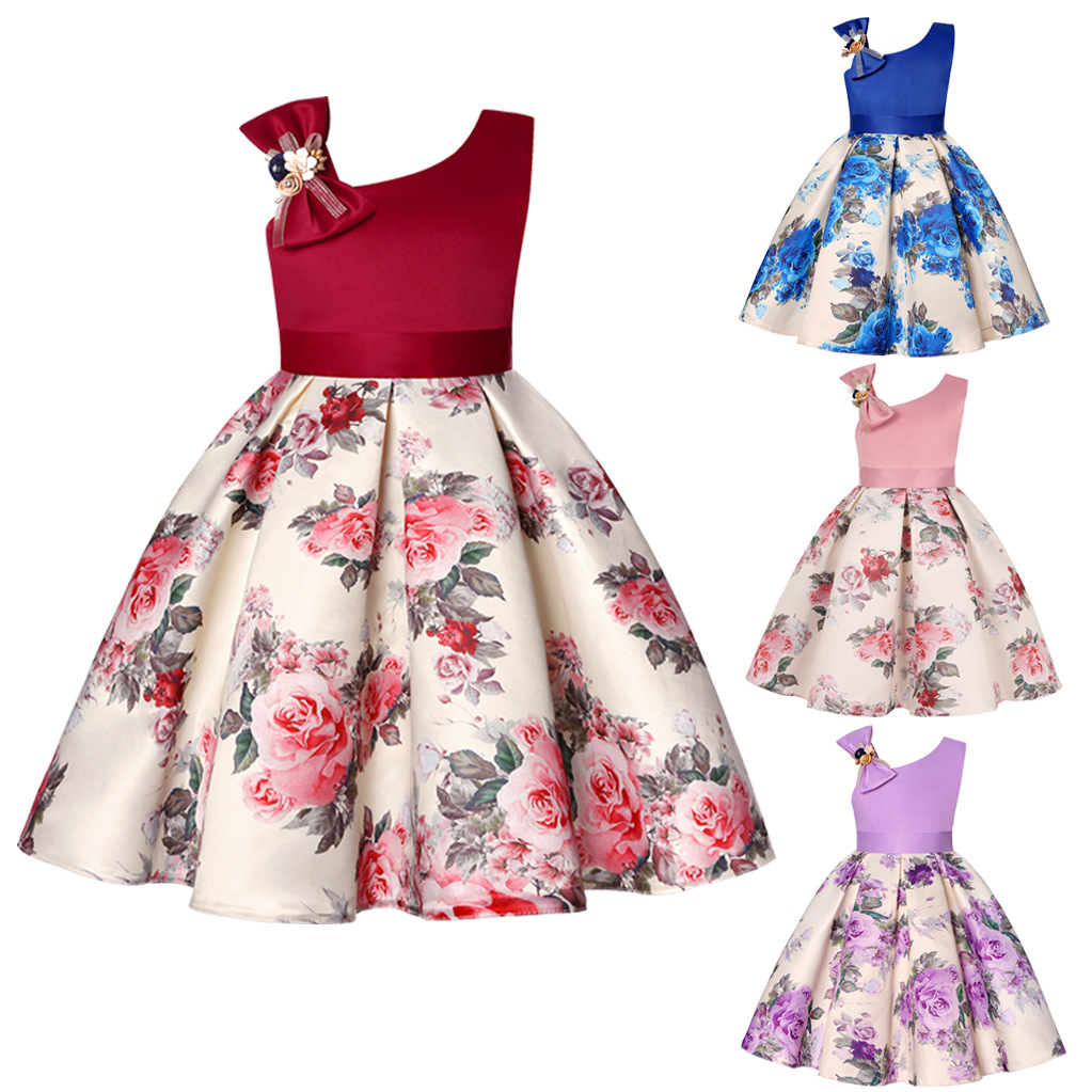 Girls Sloping Shoulder Beautiful Rose Print
