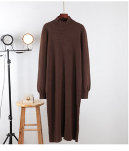 2025 inverno coreano maglione lungo Pullover lavorato a <span class=keywords><strong>maglia</strong></span> <span class=keywords><strong>vestito</strong></span> largo Casual ampio a collo alto lungo lungo abiti da donna - Product Image 3