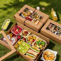 Boîte à emporter en papier kraft avec fenêtre transparente en PET/EVA, doublure en papier anti-graisse, recyclable, qualité alimentaire, pour plats chauds, pâtes, salades, déjeuner