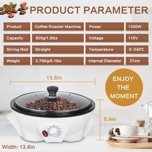 เครื่องคั่วเมล็ดกาแฟไฟฟ้าอัตโนมัติสำหรับใช้ในบ้าน พร้อมเคลือบสารกันติด ใช้สำหรับอบแห้งเมล็ดธัญพืช ถั่วลิสง ข้าวโพดคั่ว - Product Image 2