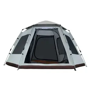Tenda de acampamento ao ar livre de 5 a 8 pessoas, hexágono, grande espaço, à prova de chuva, barraca de acampamento selvagem, automática, portátil, ar livre
