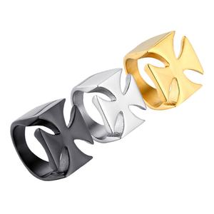 Anillo Cruzado de Acero Inoxidable para Hombre, Estilo Gótico Punk Vintage, Banda Audaz de Diseño Abierto, Acabado en Oro, Plata y Negro, Joyería de Destaque - Product Image 1