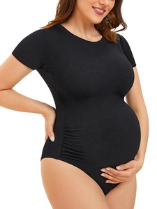 Mock Neck Pregnant Shirts Short Sleeve <strong>Maternity</strong> T Shirt <strong>Bodysuit</strong> for Pregnant Photoshoot - Product Image 2