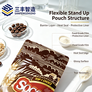 Bolsa de Embalaje Flexible Personalizada con Impresión, Bolsa de Fondo Plano Marrón para Bebidas Lácteas, Bebidas de Café Instantáneo y Latte - Product Image 5