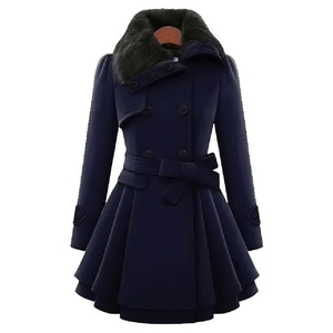 Abrigo de Invierno al Por Mayor para Mujer de Nueva Moda con Cuello de Piel, Diseño Largo, Tallas Grandes, Doble Botonadura y Cinturón - Product Image 5