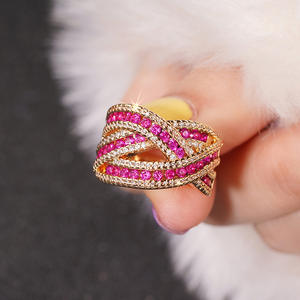 Anillo de cóctel T0805 de oro macizo de 18 quilates con rubí y diamantes engastados en pavé, diseño geométrico, joyería fina para boda de mujer - Product Image 3