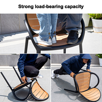 Ensemble de table et de chaises carrées en bois plastique d'extérieur pour bistrot, café, jardin, cour, patio, avec cadre en métal pour la salle à manger