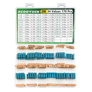 Assortiment de résistances SCOYUCK 2W de 1 <span class=keywords><strong>Ohm</strong></span> à 1M <span class=keywords><strong>Ohm</strong></span>, 34 valeurs, kit de <span class=keywords><strong>170</strong></span> résistances, tolérance de 1% - Product Image 1