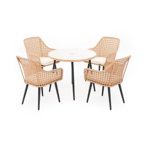 AJUNION per esterni 4 posti ristorante mobili in vimini intrecciati mobili da pranzo Set da giardino con <span class=keywords><strong>tavolo</strong></span> da pranzo rotondo e ombrellone - Product Image 1