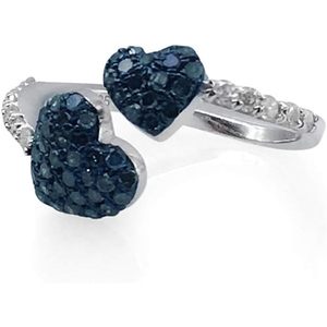 Ornaatis Bague en diamant en forme de cœur 0,86 carats en argent sterling avec diamants fantaisie blancs et bleus, bague de promesse pour femme, taille 7 - Product Image 2