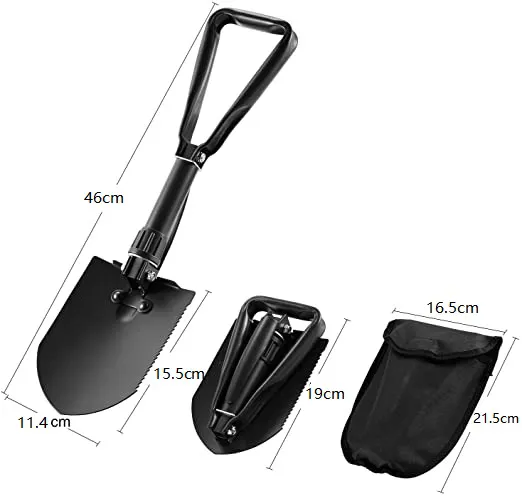Pala Plegable Folding Camping Survival Shovel High Carbon Steel Entrenching Tool Tri-fold Handle Shovel with Cover