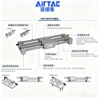 Cylindre sans tige à couplage magnétique AirTAC Type RMTL40 avec transmission de puissance linéaire et amortisseur hydraulique