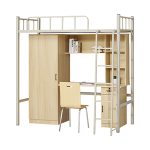 Заводская стальная металлическая двухъярусная кровать-ЛОФТ для школьных кроватей с гардеробом и кабинетными столами - Product Image 3