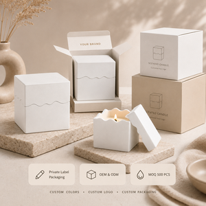 Portacandele Quadrati in Cemento Bianco Stile Nordico, Contenitori per Candele Profumate con Coperchio - Product Image 3