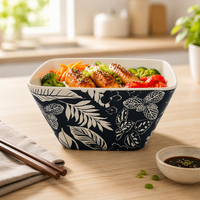 Bol de service de cuisine en mélamine de forme carrée avec motif de feuilles tropicales pour buffet