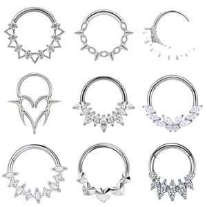 Juego de Piercings de Nariz de Acero Inoxidable de Moda al por Mayor, Piercing <span class=keywords><strong>Helix</strong></span>, Segmento Articulado ASTM F136, Titanio CNC, Clicker, Push Pin - Product Image 1