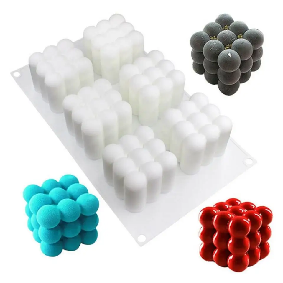 Moule 3D en forme de Cube à 6 trous, Fondant, Mousse de Silicone, moule à gâteau pour gros bombe, chocolat, bonbons, Cupcake, savon, bougie