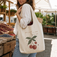 Kersen canvas draagtas met handgetekende print, stevige uitvoering, grote capaciteit, cadeau, winkelen, groothandel, fabrieksleverancier, bulk