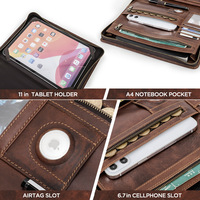 Porte-documents en cuir avec fermeture éclair, organiseur multi-poches en cuir, étui pour tablette iPad 11 pouces avec emplacement pour AirTag, couverture CF2034R