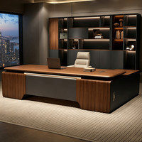 Bureau de direction moderne de luxe avec armoire latérale, table de patron en placage, mobilier de bureau pour PDG et directeurs