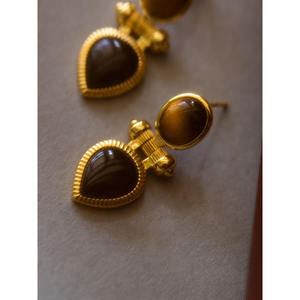 Pendientes Geométricos de Piedra Natural Hechos a Mano de Lujo Vintage <span class=keywords><strong>Hera</strong></span>, con Piedra Ojo de Gato y Ágata Negra, para Mujer - Product Image 3