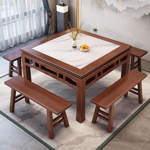 Chinese Style Solid Wood Square Dining <b>Table</b> <b>Set</b> With Bench For Home Restaurant Use - Product Image 1