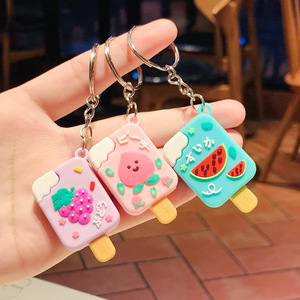 2025 populaire 3d caoutchouc porte-clés corde mignon été fruits pêche pastèque myrtille Orange porte-clés crème glacée porte-clés cadeau - Product Image 3