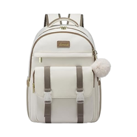 Sac à dos scolaire unisexe en Oxford imperméable beige-khaki, sac à livres mignon pour enfant, grand compartiment pour ordinateur portable de 15,6 pouces, style sac à main