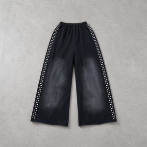 Fabricants de pantalons personnalisés pour hommes, mode, molleton épais noir délavé avec strass, pantalons de survêtement oversize - Product Image 2