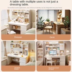 Coiffeuse Lumineuse 2-en-1 Moderne avec Étagère de Rangement et Bureau Informatique Simple <span class=keywords><strong>pour</strong></span> Chambre Fille ou Salon - Product Image 2