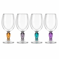 Lot de 2 verres à vin colorés de 350 ml avec pied, gobelets de luxe en verre ambre, gris, turquoise, violet, pour fêtes, style bohème, faits à la main
