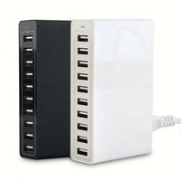 Adaptador de corriente inteligente de 10 puertos, 50W 10A, cargador de pared USB para iPhone y tabletas.