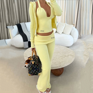 F5650 Ensemble Deux Pièces Slim Sur Mesure Vêtements <span class=keywords><strong>Femme</strong></span> Ensemble Crop Top Survêtement Loungewear de Haute Qualité Ensemble <span class=keywords><strong>Veste</strong></span> à Capuche Zippée et Pantalon - Product Image 1