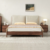 Lit double moderne en bois de noyer noir, style nordique japonais Wabi Sabi, avec rembourrage doux, pour chambre principale, directement de l'usine