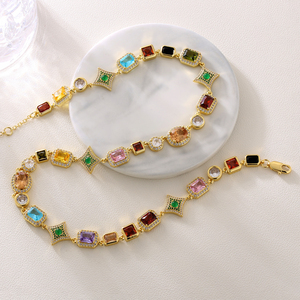 Collana <span class=keywords><strong>con</strong></span> perline <span class=keywords><strong>con</strong></span> pietre preziose multicolori da donna gioielli Zirconia Tennis 18K placcato <span class=keywords><strong>oro</strong></span> colorato pietra gemma catena da uomo - Product Image 2