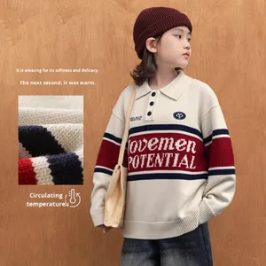 <span class=keywords><strong>Pull</strong></span> d'hiver pour garçons 2025 Nouveau 100% coton Col rond Bouton <span class=keywords><strong>Pull</strong></span> Anti-boulochage Vêtements pour grands enfants Motif lettre Tricoté à l'ordinateur - Product Image 1