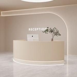 Modern Curved <b>Reception</b> <b>Counter</b> Desk with LED Base Cream White Half Round Front Desk for Beauty Salon Spa Retail Shop - Product Image 4