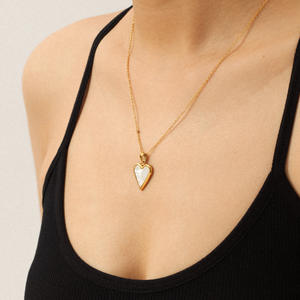 MW 18K 골드 방수 도금 보석 간단한 스테인레스 스틸 상감 하트 쉘 씨앗 연인 펜던트 목걸이 여성용 선물 - Product Image 5