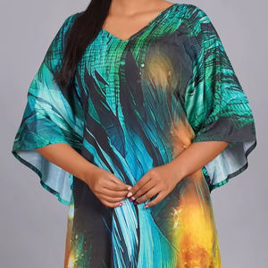 Kaftán de Algodón Puro Satinado con Estampado Floral de Lujo para Mujer, Transpirable, para Playa o Verano, Ideal para Primavera/Otoño, Excelente Precio - Product Image 1