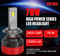 K12 MAX 156W H1 H3 H7 H4 H11 LED phare de voiture IP67 6500K blanc froid DC12-18V LED ampoule de phare avec ventilateur systèmes d'éclairage automatique