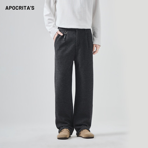 <span class=keywords><strong>Pantalon</strong></span> en <span class=keywords><strong>laine</strong></span> <span class=keywords><strong>tweed</strong></span> ample de style haut de gamme pour <span class=keywords><strong>homme</strong></span>, décontracté et professionnel, en polaire épaisse pour l'hiver - Product Image 1