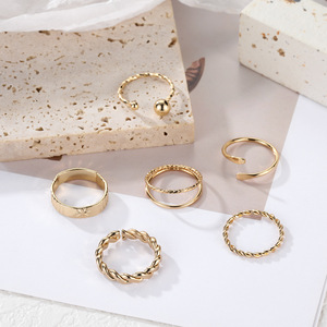Juego de Anillos de Aleación Estilo Europeo Americano, Diseño de Cadena Abierta, Estilo Trenzado Personalizado, Combinación de 6 Piezas, Juego de Anillos para Mujer - Product Image 3
