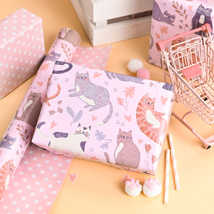 <b>Cats</b> And Hearts Pattern Gift <b>Wrapping</b> <b>Paper</b> Double-Sided Art <b>Paper</b> For Crafting Eco-Friendly Coated Packaging <b>Paper</b> - Product Image 1