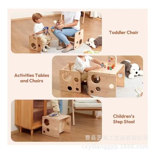 Ensemble table et chaises en bois pour enfants, transfrontalier, Montejunli, ensemble table et chaise de sevrage pour bébé, ensemble table et chaise en bois pour bébé - Product Image 3
