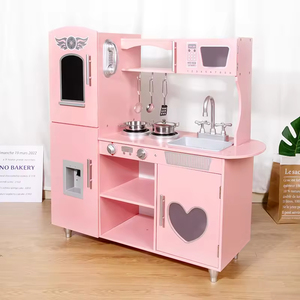 EDULAND Ensemble de jouets alimentaires <span class=keywords><strong>en</strong></span> <span class=keywords><strong>bois</strong></span> multifonctionnels rose Love Kitchen avec réfrigérateur Simulation de jeu à domicile pour garçons et filles de 2 à 4 ans - Product Image 4