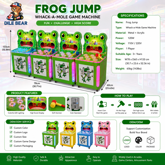 Kids Coin-Operated for Frog Arcade Game Machine Whack a Mole Redemption Board Metal English 1 Year Warranty