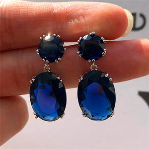 Pendientes de cristal de lujo para mujer, color azul oscuro E491, joyería para fiesta, pendientes con engaste de garra y diamantes de imitación - Product Image 4