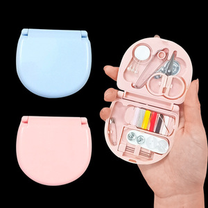 Portable <b>Sewing</b> Kit Compact Oval Plastic Travel <b>Sewing</b> <b>Box</b> With Needles Thread Scissors For Home Dorm Use - Product Image 1