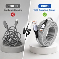 Cable de Carga Rápida USB a Tipo C de 120W 6A, Trenzado, de Cobre Estañado, en Varias Longitudes, OEM para Teléfono Móvil y Computadora